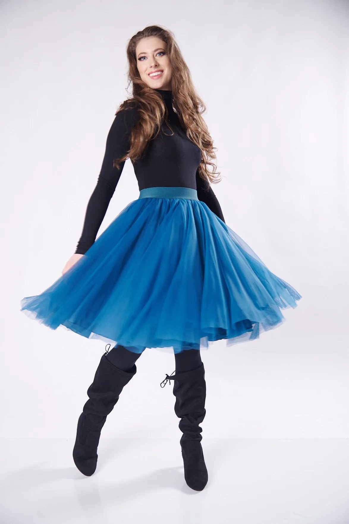 Over the Knee Petrol Blue Tulle Skirt