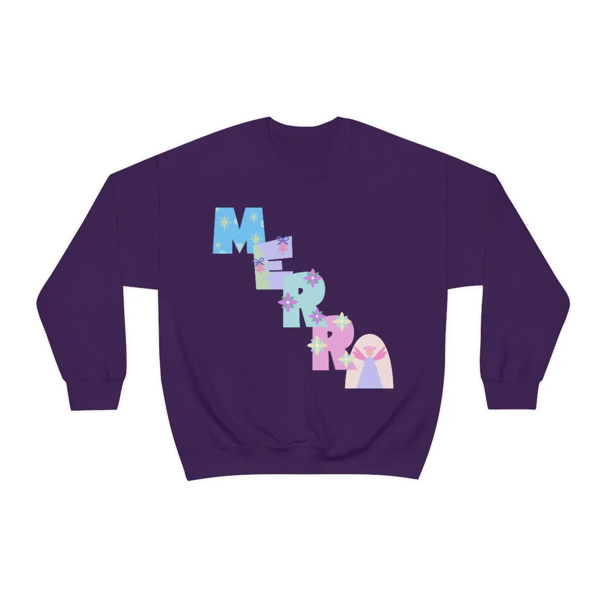 Pastel Christmas Sweatshirt, Holiday VSCO Girl Crewneck, Oversized Xmas Tumblr Sweater, Pastel Playful Letter Print Merry Trendy Sweatshirt