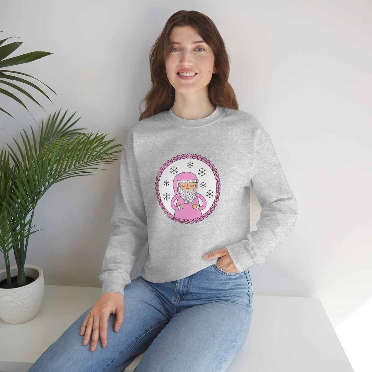 Pink Santa Claus Sweatshirt, Pink Santa Sweatshirt, Trendy Noel Minimalist Christmas Sweatshirt, Xmas Santa Crewneck Top, Pastel Holiday