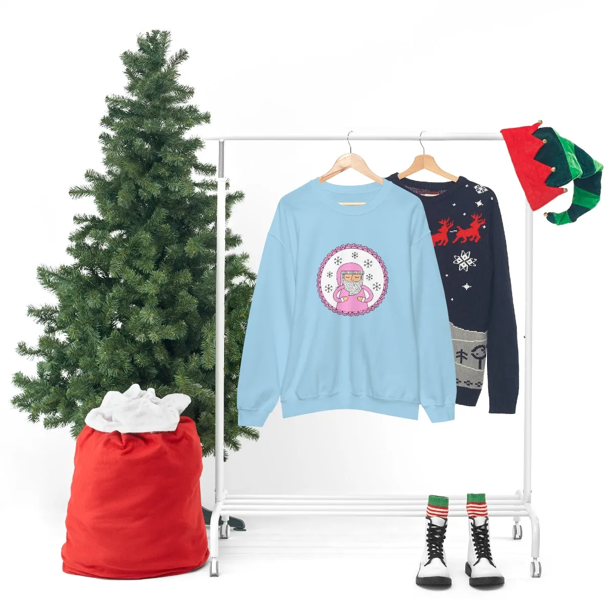 Pink Santa Claus Sweatshirt, Pink Santa Sweatshirt, Trendy Noel Minimalist Christmas Sweatshirt, Xmas Santa Crewneck Top, Pastel Holiday