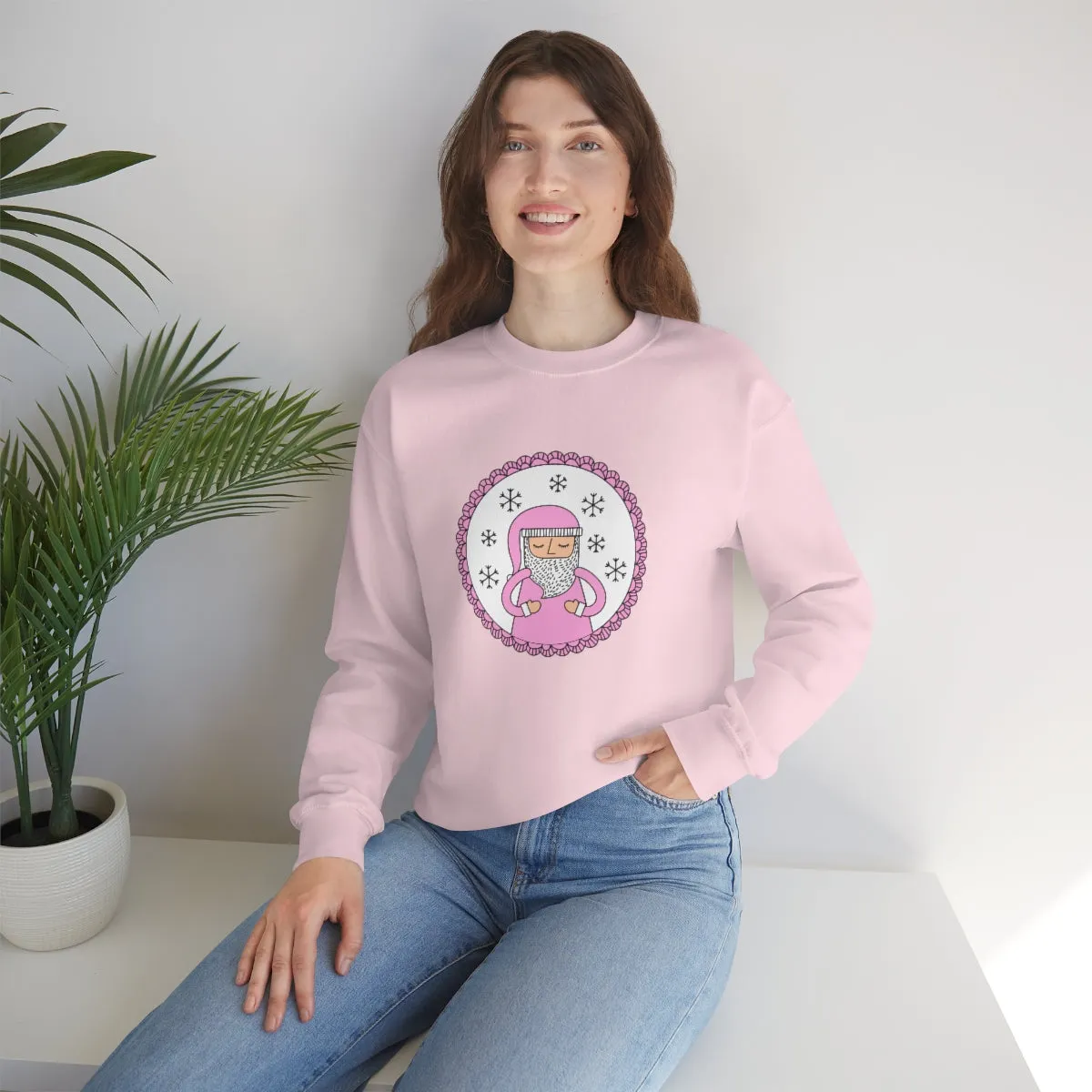 Pink Santa Claus Sweatshirt, Pink Santa Sweatshirt, Trendy Noel Minimalist Christmas Sweatshirt, Xmas Santa Crewneck Top, Pastel Holiday