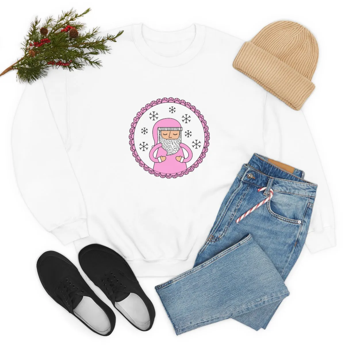 Pink Santa Claus Sweatshirt, Pink Santa Sweatshirt, Trendy Noel Minimalist Christmas Sweatshirt, Xmas Santa Crewneck Top, Pastel Holiday