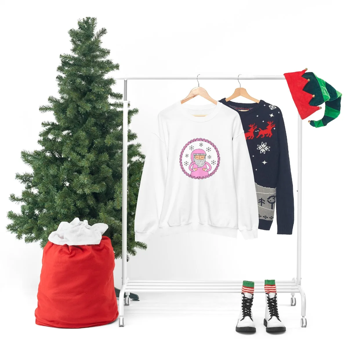 Pink Santa Claus Sweatshirt, Pink Santa Sweatshirt, Trendy Noel Minimalist Christmas Sweatshirt, Xmas Santa Crewneck Top, Pastel Holiday
