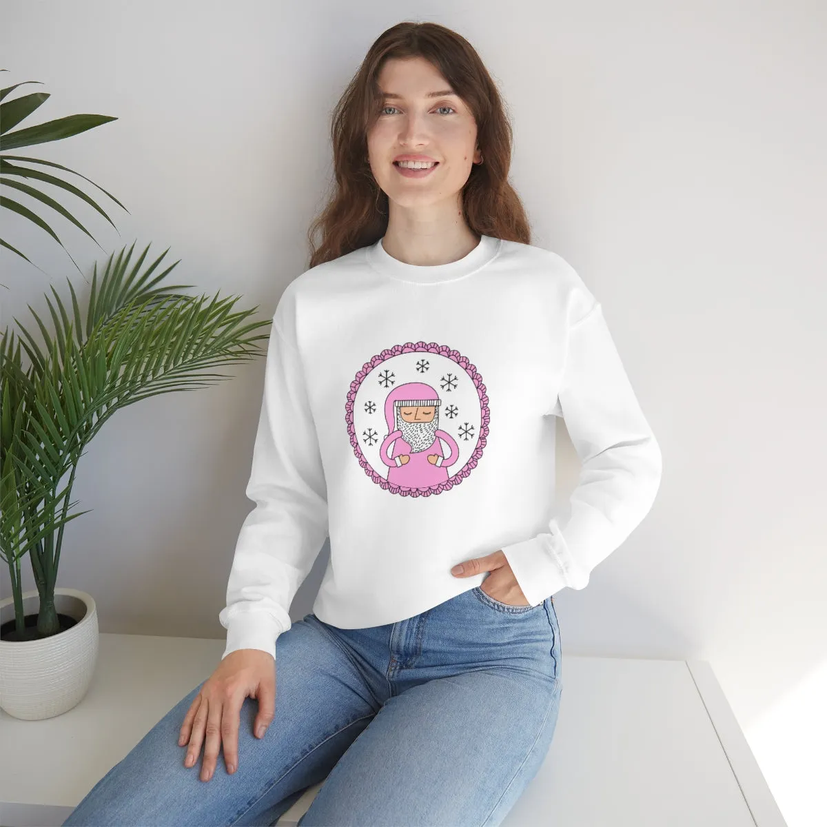 Pink Santa Claus Sweatshirt, Pink Santa Sweatshirt, Trendy Noel Minimalist Christmas Sweatshirt, Xmas Santa Crewneck Top, Pastel Holiday