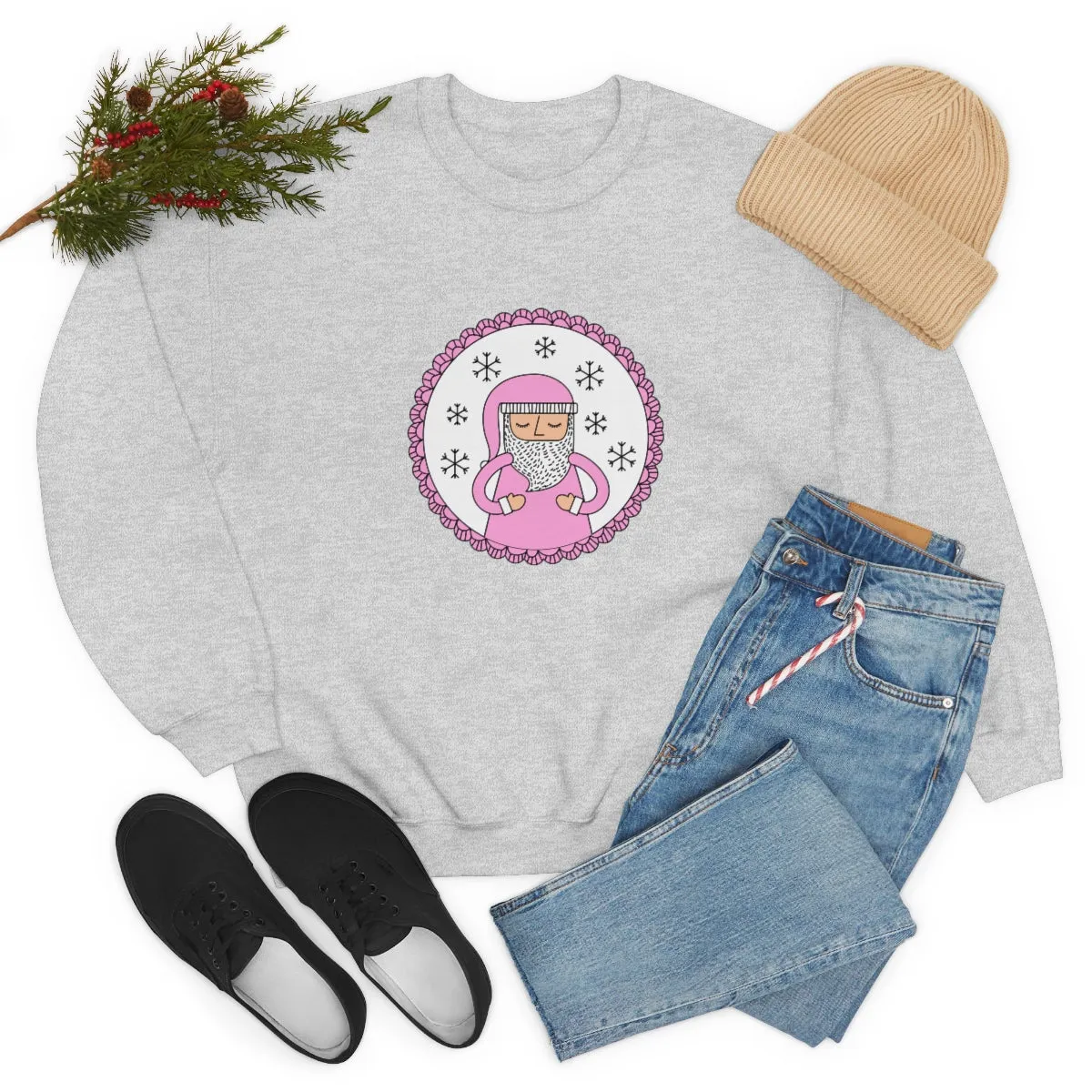 Pink Santa Claus Sweatshirt, Pink Santa Sweatshirt, Trendy Noel Minimalist Christmas Sweatshirt, Xmas Santa Crewneck Top, Pastel Holiday