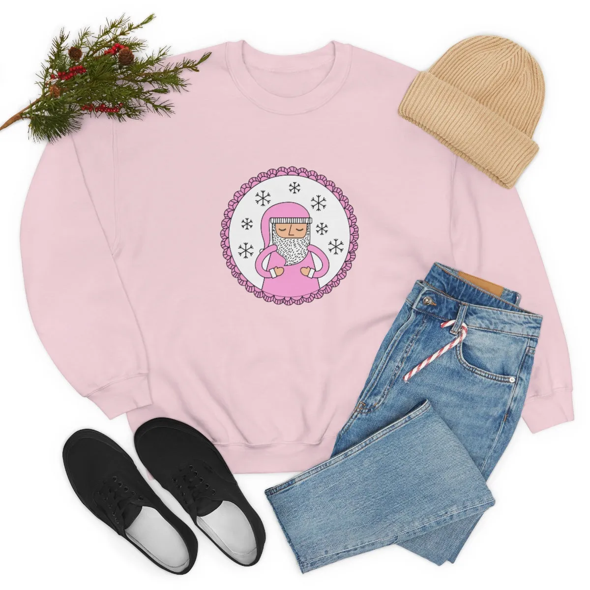 Pink Santa Claus Sweatshirt, Pink Santa Sweatshirt, Trendy Noel Minimalist Christmas Sweatshirt, Xmas Santa Crewneck Top, Pastel Holiday