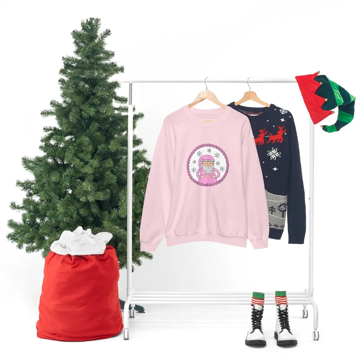 Pink Santa Claus Sweatshirt, Pink Santa Sweatshirt, Trendy Noel Minimalist Christmas Sweatshirt, Xmas Santa Crewneck Top, Pastel Holiday