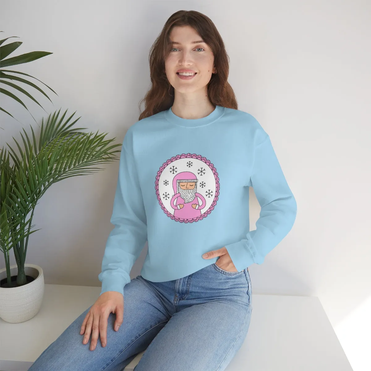 Pink Santa Claus Sweatshirt, Pink Santa Sweatshirt, Trendy Noel Minimalist Christmas Sweatshirt, Xmas Santa Crewneck Top, Pastel Holiday