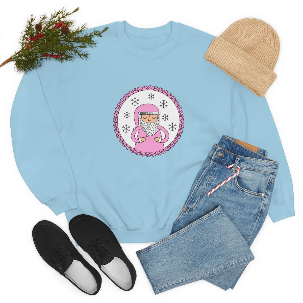 Pink Santa Claus Sweatshirt, Pink Santa Sweatshirt, Trendy Noel Minimalist Christmas Sweatshirt, Xmas Santa Crewneck Top, Pastel Holiday