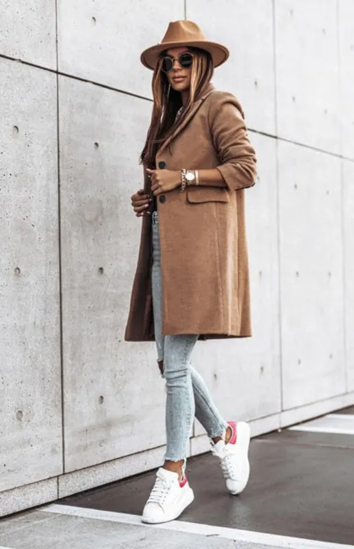 Plush Mid-Length Jacket - Tweed Single-Breasted Blazer