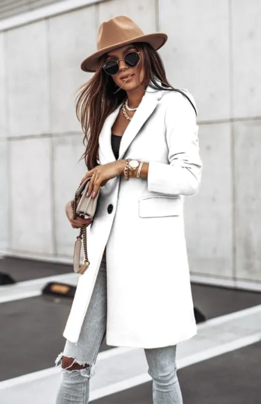 Plush Mid-Length Jacket - Tweed Single-Breasted Blazer