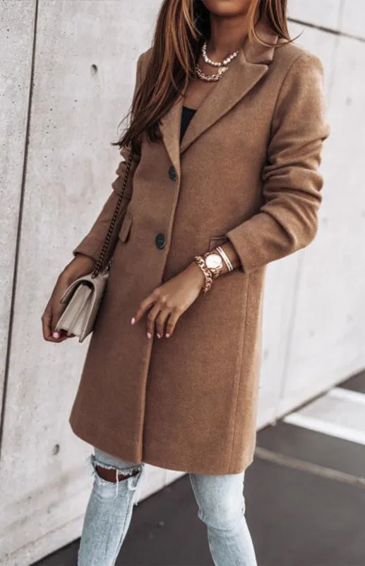Plush Mid-Length Jacket - Tweed Single-Breasted Blazer