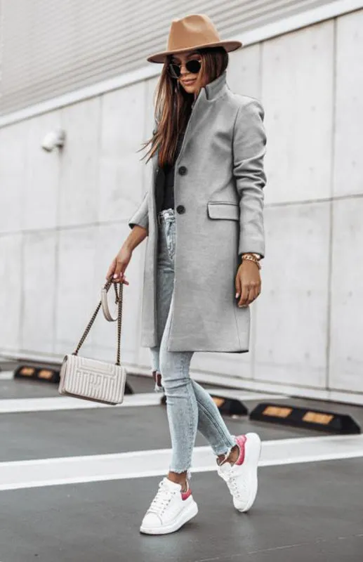 Plush Mid-Length Jacket - Tweed Single-Breasted Blazer