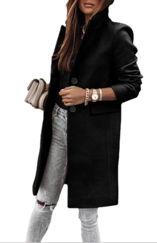 Plush Mid-Length Jacket - Tweed Single-Breasted Blazer