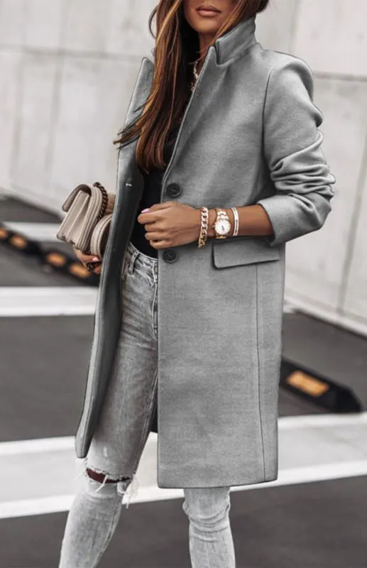 Plush Mid-Length Jacket - Tweed Single-Breasted Blazer