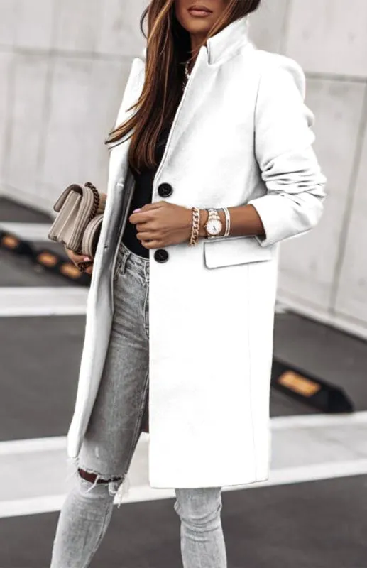 Plush Mid-Length Jacket - Tweed Single-Breasted Blazer