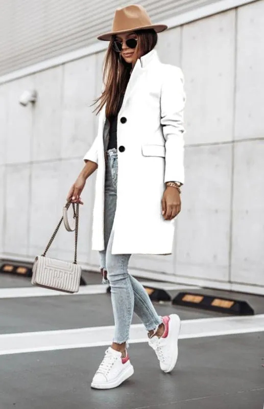 Plush Mid-Length Jacket - Tweed Single-Breasted Blazer