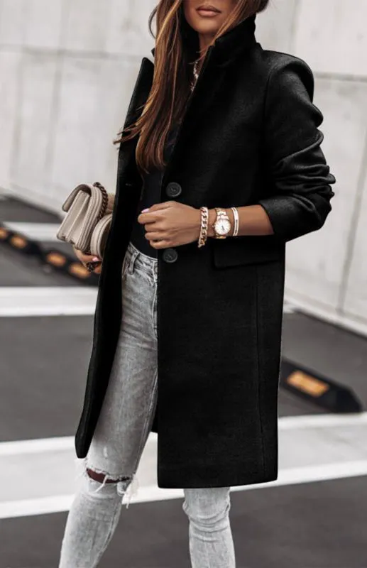 Plush Mid-Length Jacket - Tweed Single-Breasted Blazer