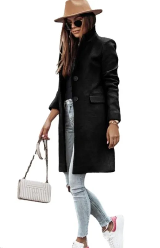 Plush Mid-Length Jacket - Tweed Single-Breasted Blazer