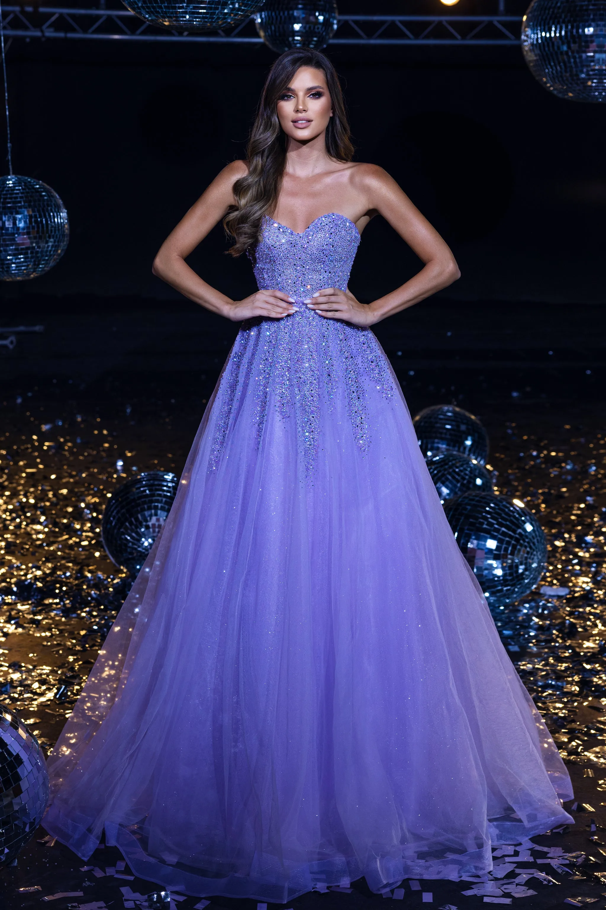 PORTIA & SCARLETT PS23958 A-Line Sweetheart-Neck Glittered Dress
