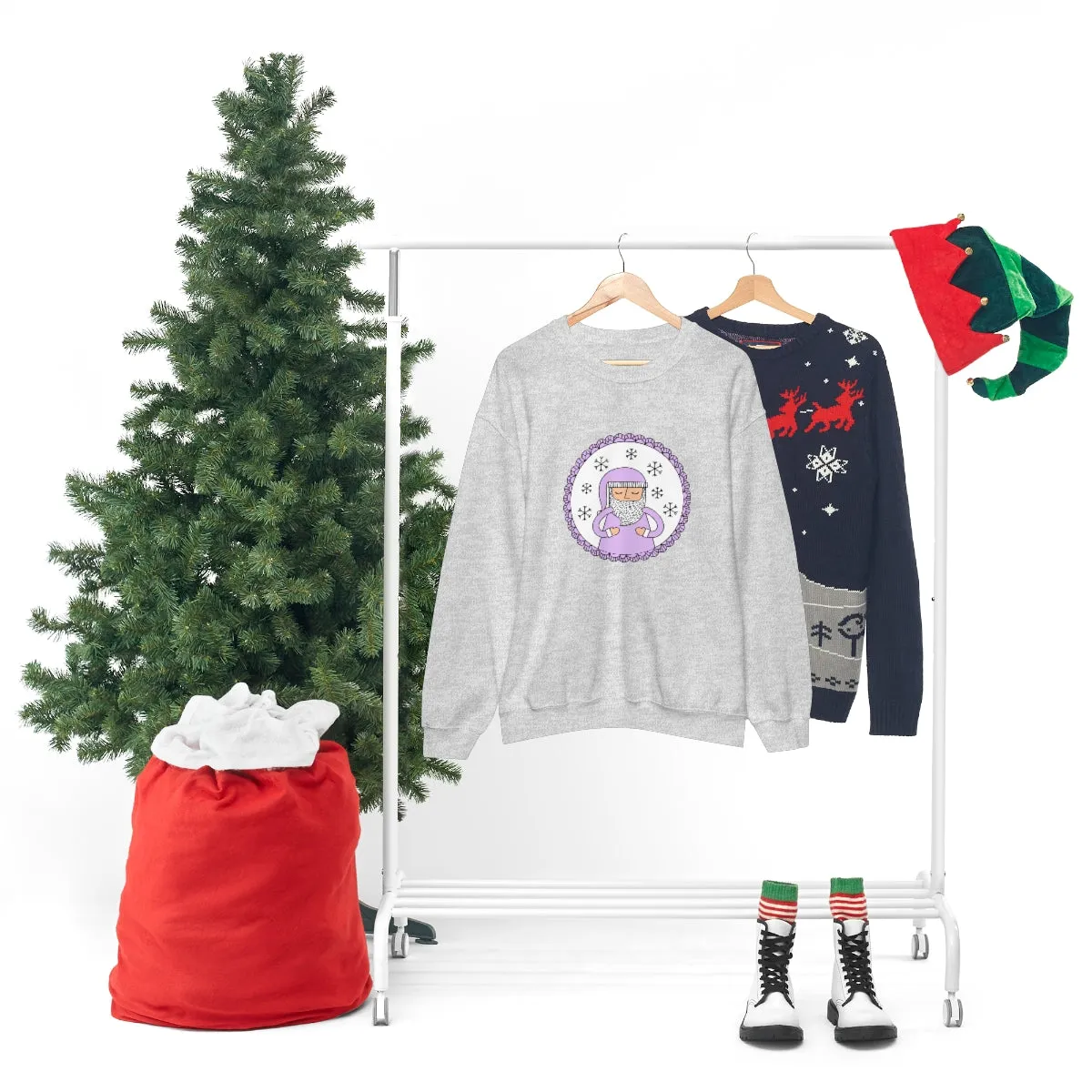 Purple Santa Claus Sweatshirt, Pink Santa Sweatshirt, Trendy Noel Minimalist Christmas Sweatshirt, Xmas Santa Crewneck Top, Pastel Holiday