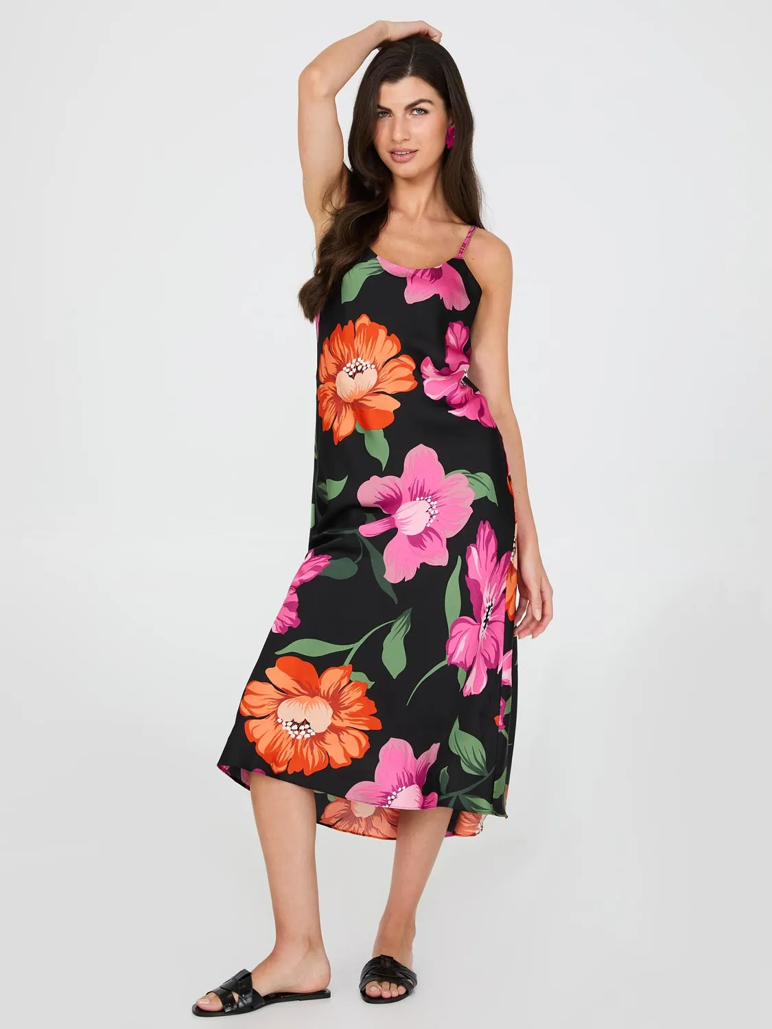 Satin Floral Print Slip Dress