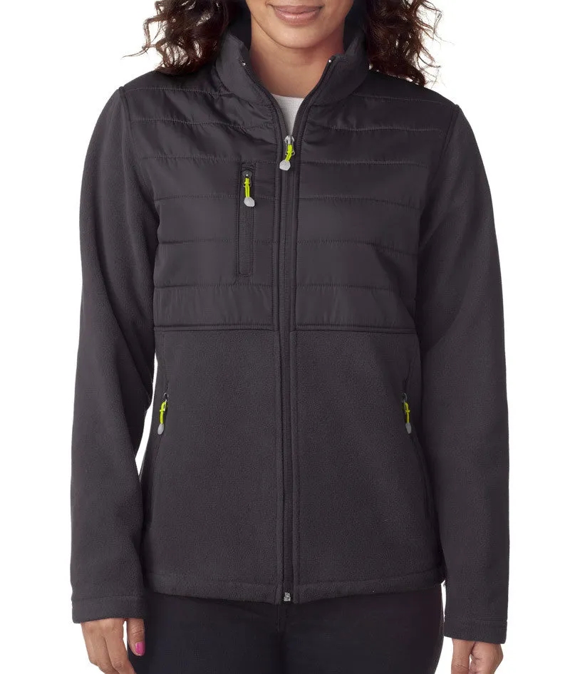 ultraclub ladies' fleece jacket with quilted yoke overlay - charcoal (s)