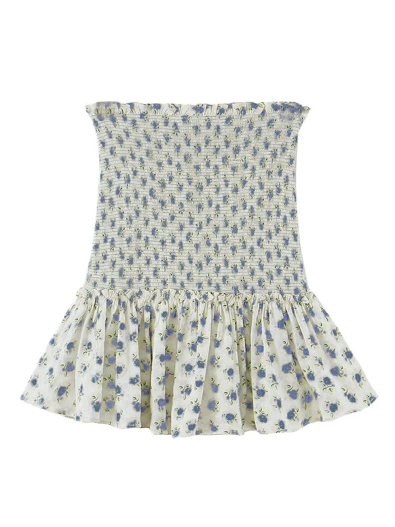 Updated Ditsy Floral 2-Piece  Ruffled Crop Top & Hip-wrapping Skirt