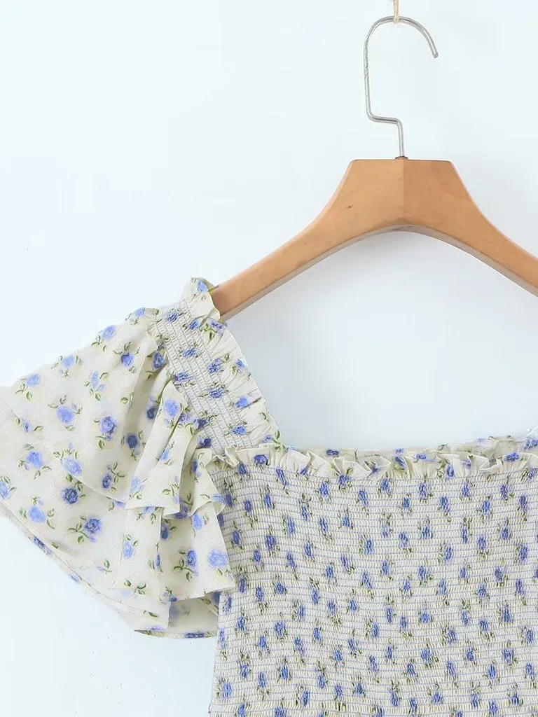 Updated Ditsy Floral 2-Piece  Ruffled Crop Top & Hip-wrapping Skirt