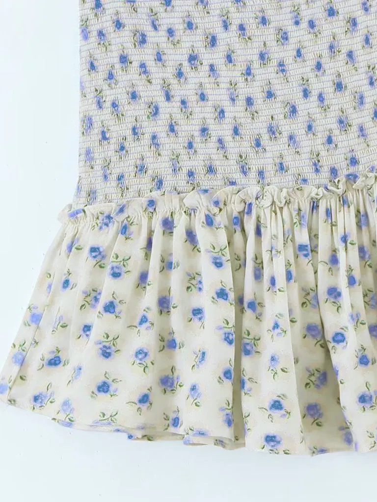 Updated Ditsy Floral 2-Piece  Ruffled Crop Top & Hip-wrapping Skirt