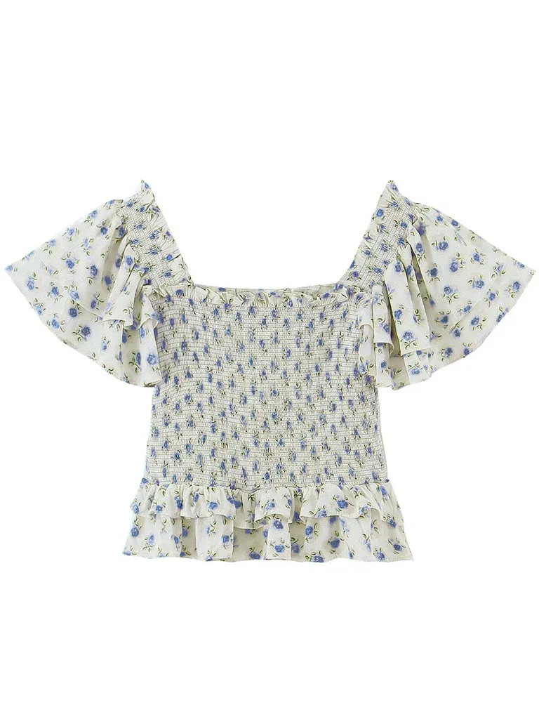 Updated Ditsy Floral 2-Piece  Ruffled Crop Top & Hip-wrapping Skirt