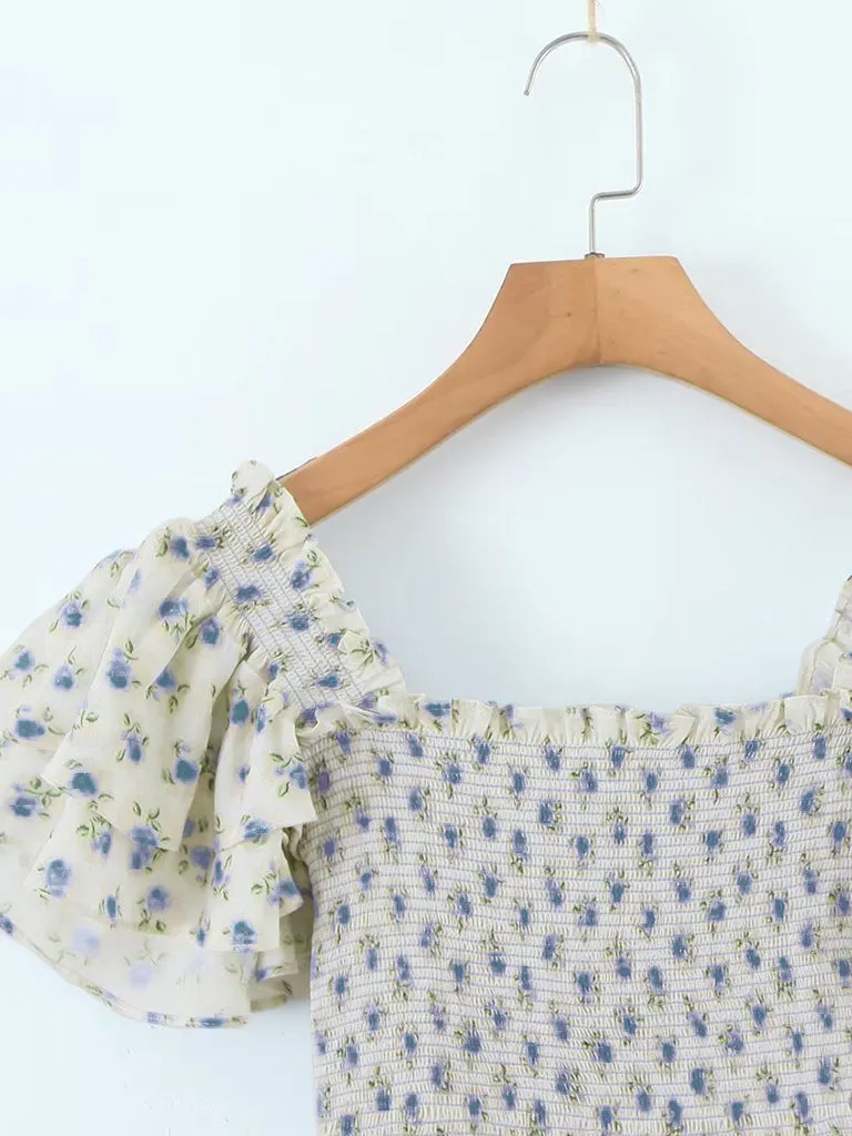Updated Ditsy Floral 2-Piece  Ruffled Crop Top & Hip-wrapping Skirt