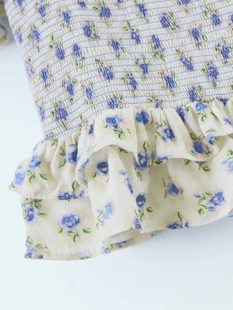 Updated Ditsy Floral 2-Piece  Ruffled Crop Top & Hip-wrapping Skirt