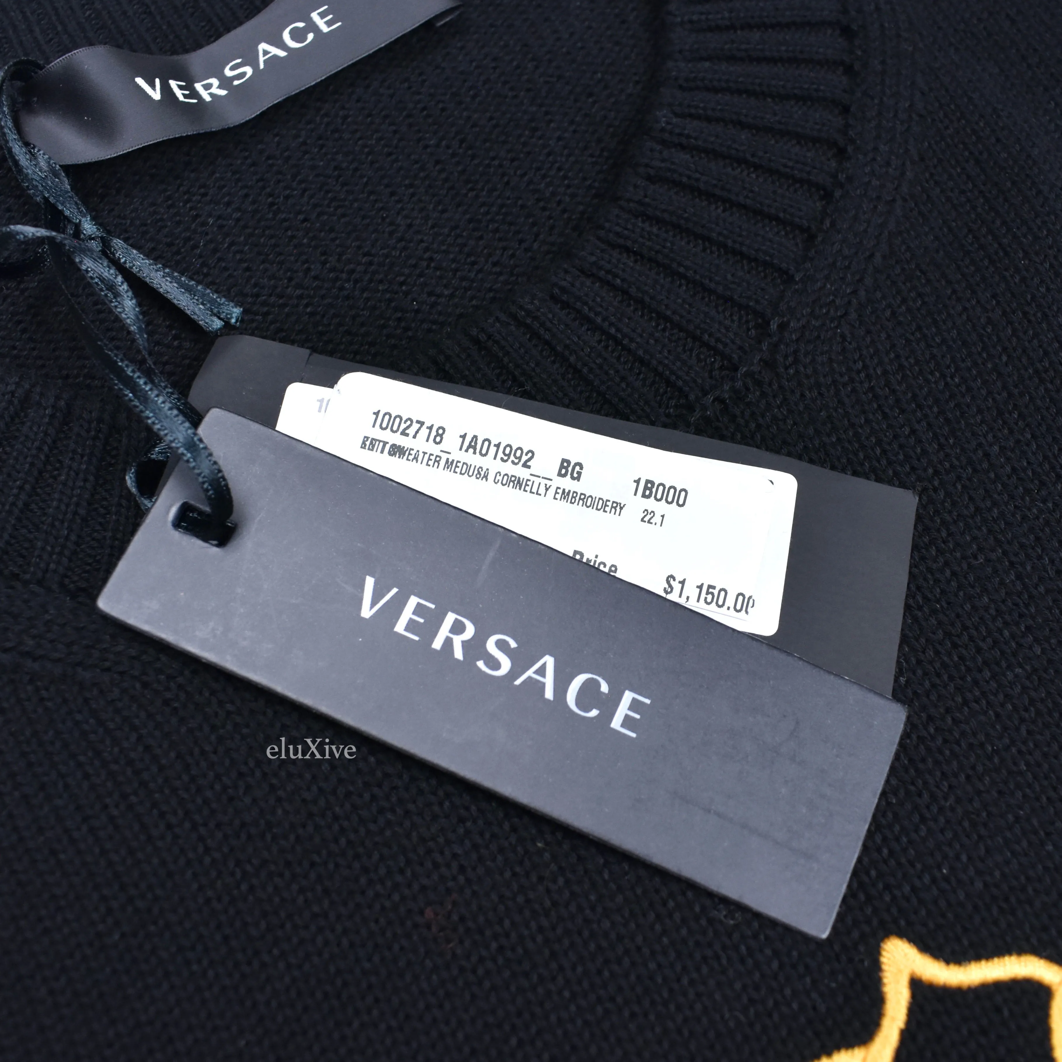 Versace - Gold Medusa Logo Embroidered Wool Sweater (Black)