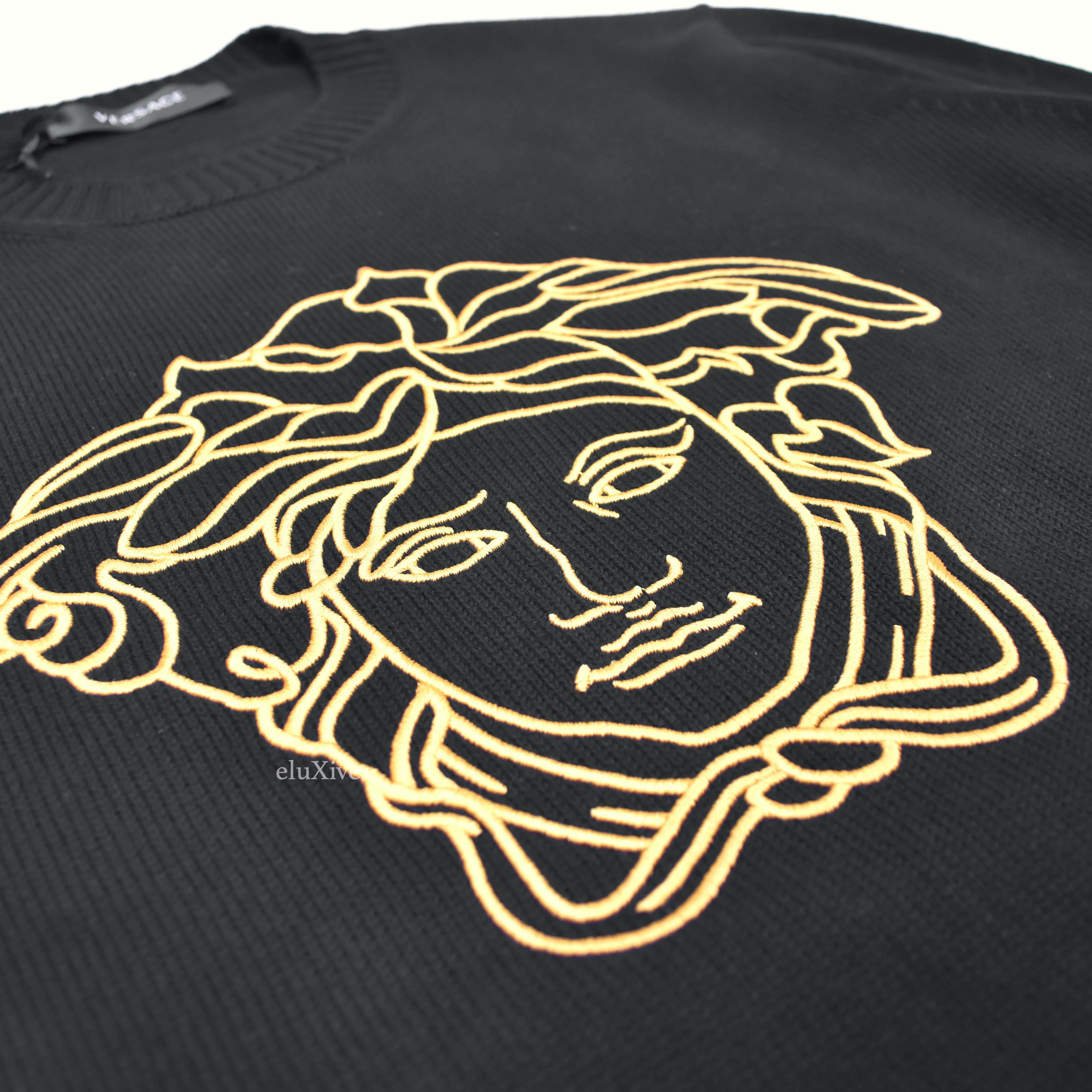 Versace - Gold Medusa Logo Embroidered Wool Sweater (Black)