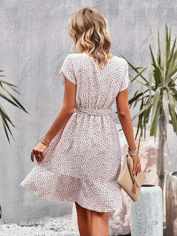 Versatile Floral Waist-Tie Dress with Layered Skirt