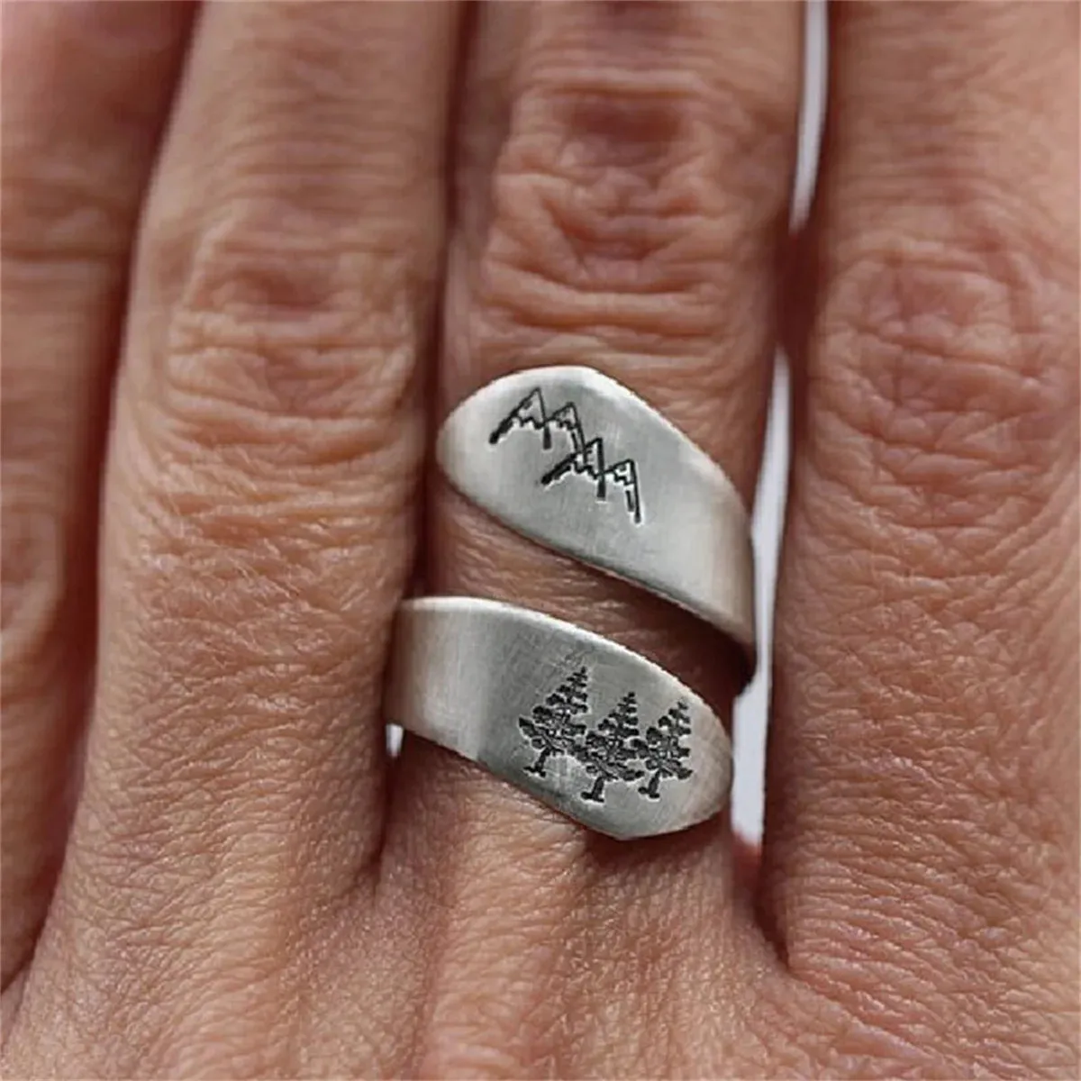 Vintage Forest Mountain Sunset Nature Landscape Carved Rings