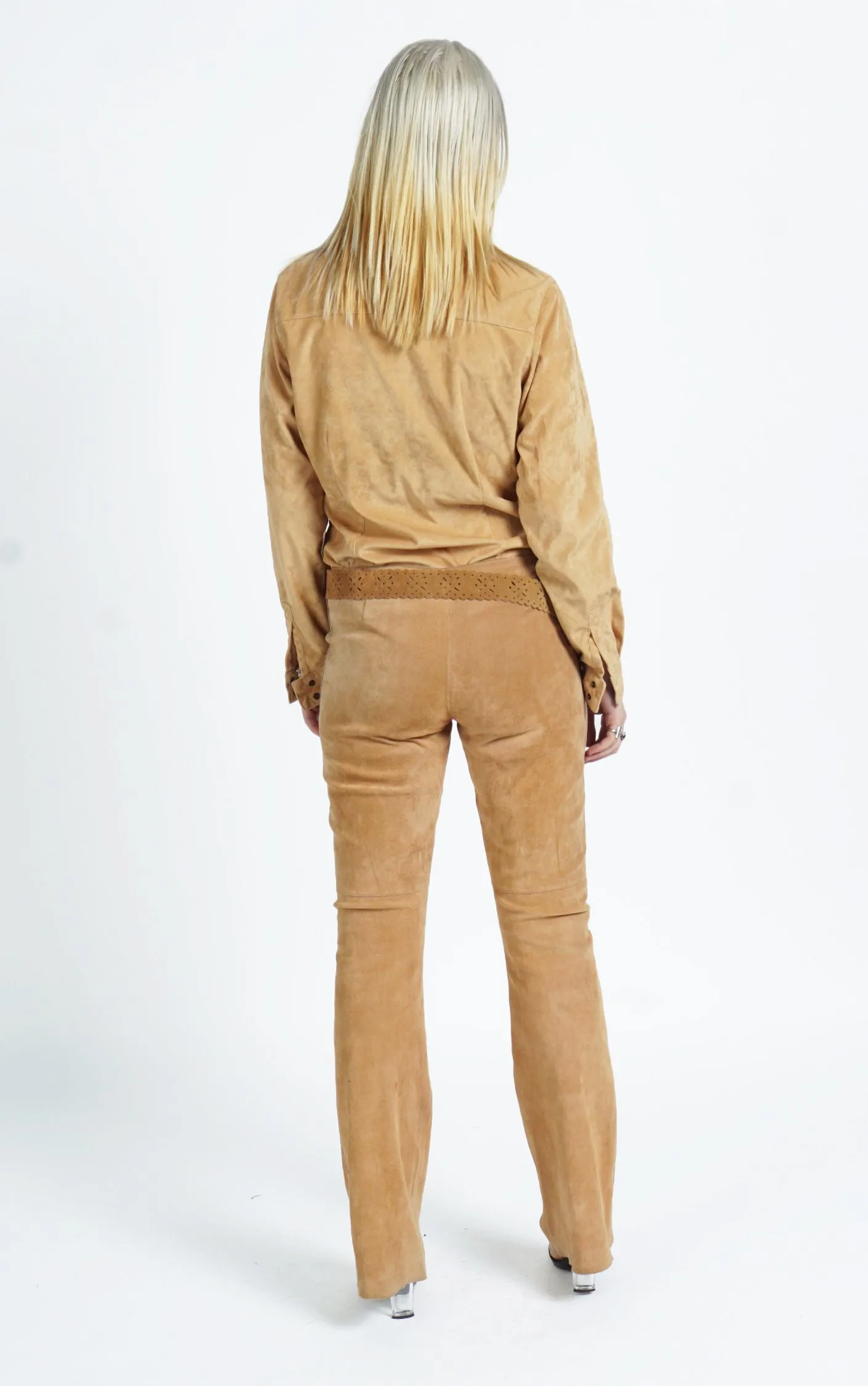 VINTAGE Y2K Brown Leather Flared Boot Cut Belted Pants