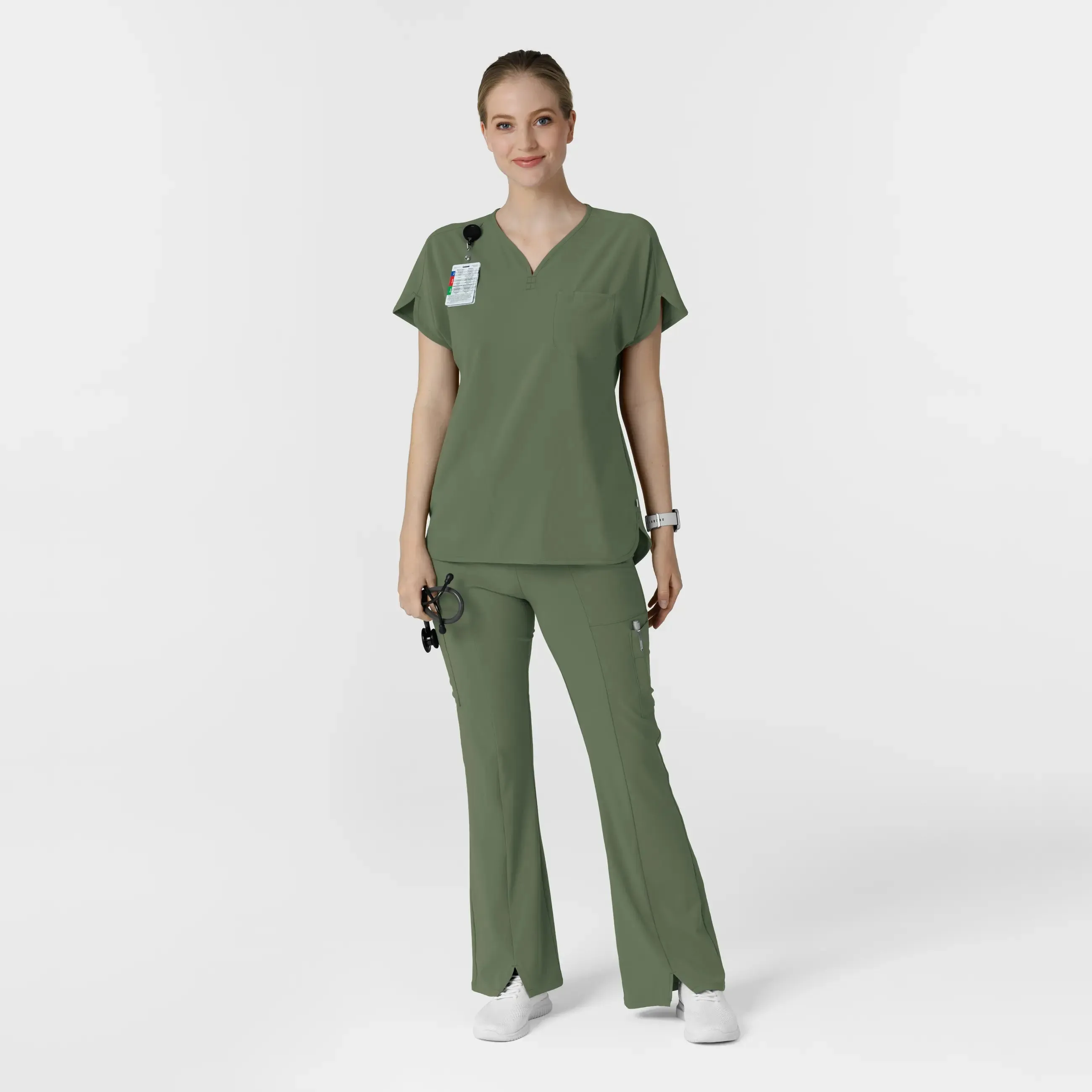 Wink Women's Cargo Flare Scrub Pant - Olive