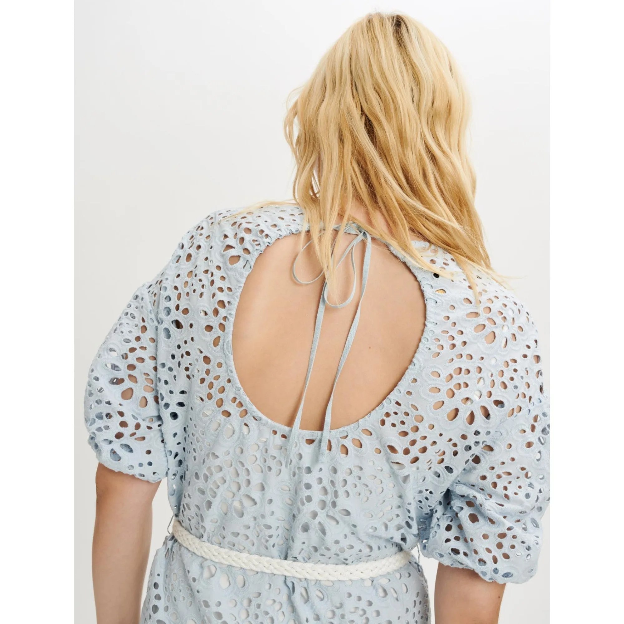 Women Bare-Back Guipure Dress - Blue Sky