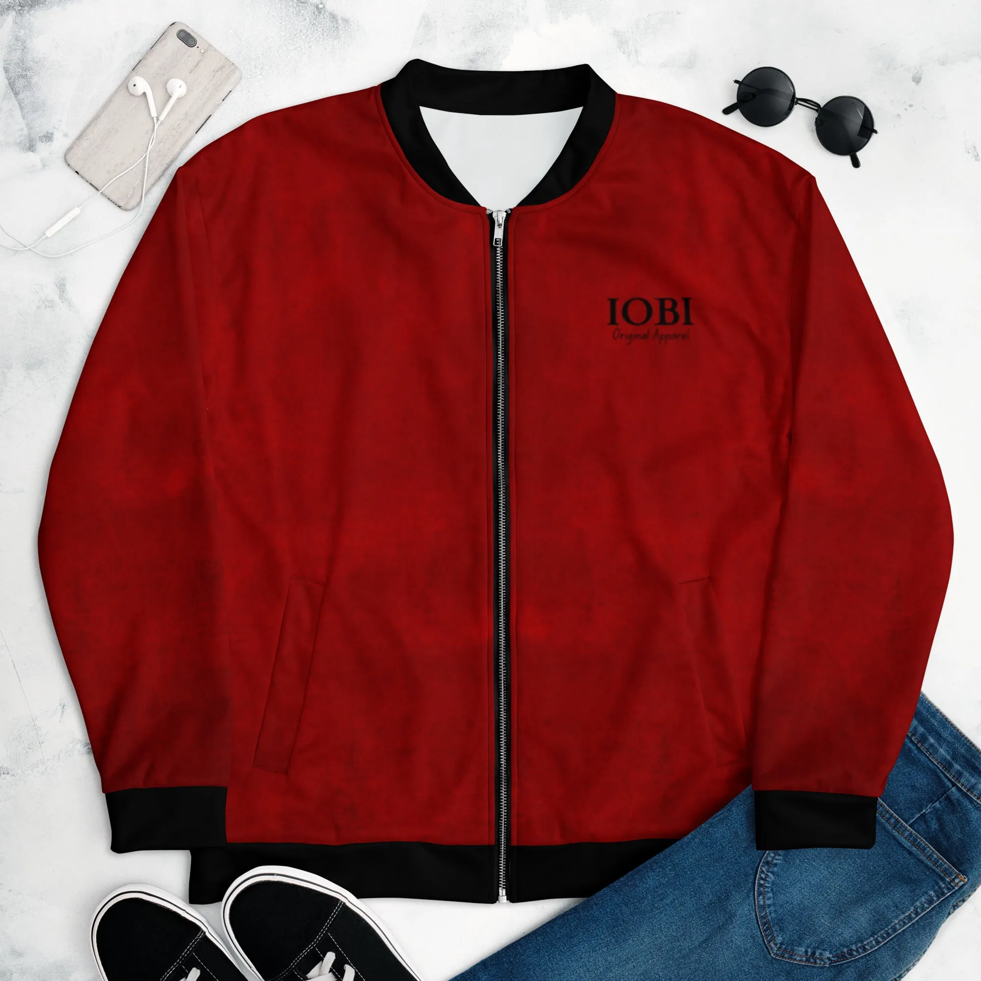 Women Bomber Jacket With Pockets Zipper Premium Quality Red Velvet Design by IOBI Original Apparel