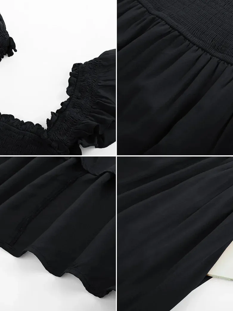 Women Off Shoulder Ruffle Sleeve Layered Pocket Dress