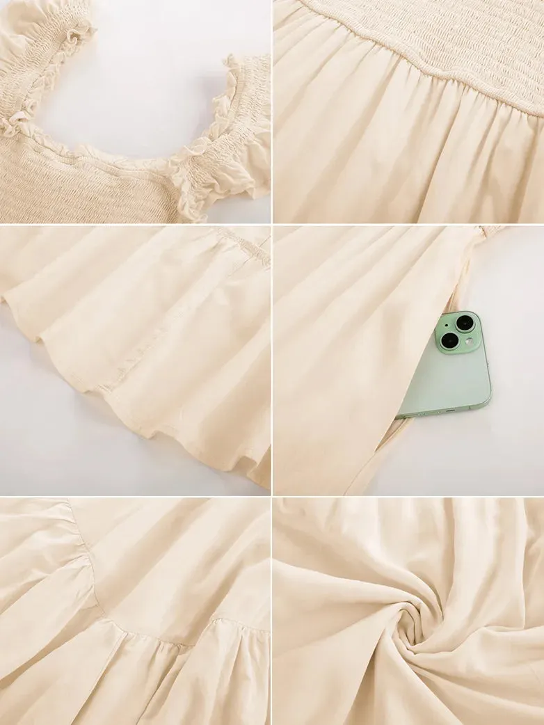 Women Off Shoulder Ruffle Sleeve Layered Pocket Dress