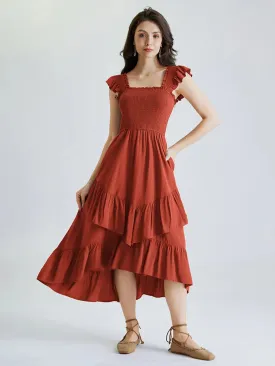 Women Off Shoulder Ruffle Sleeve Layered Pocket Dress