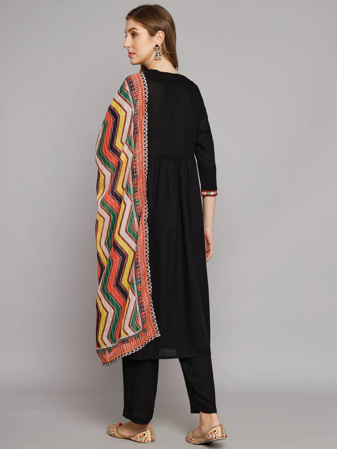 Women's Black Rayon A-Line Ethnic Sets
