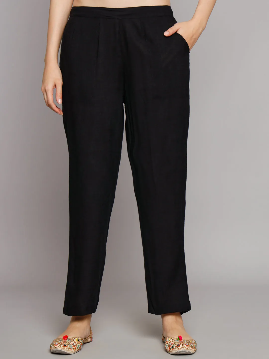Women's Black Rayon A-Line Ethnic Sets