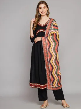 Women's Black Rayon A-Line Ethnic Sets