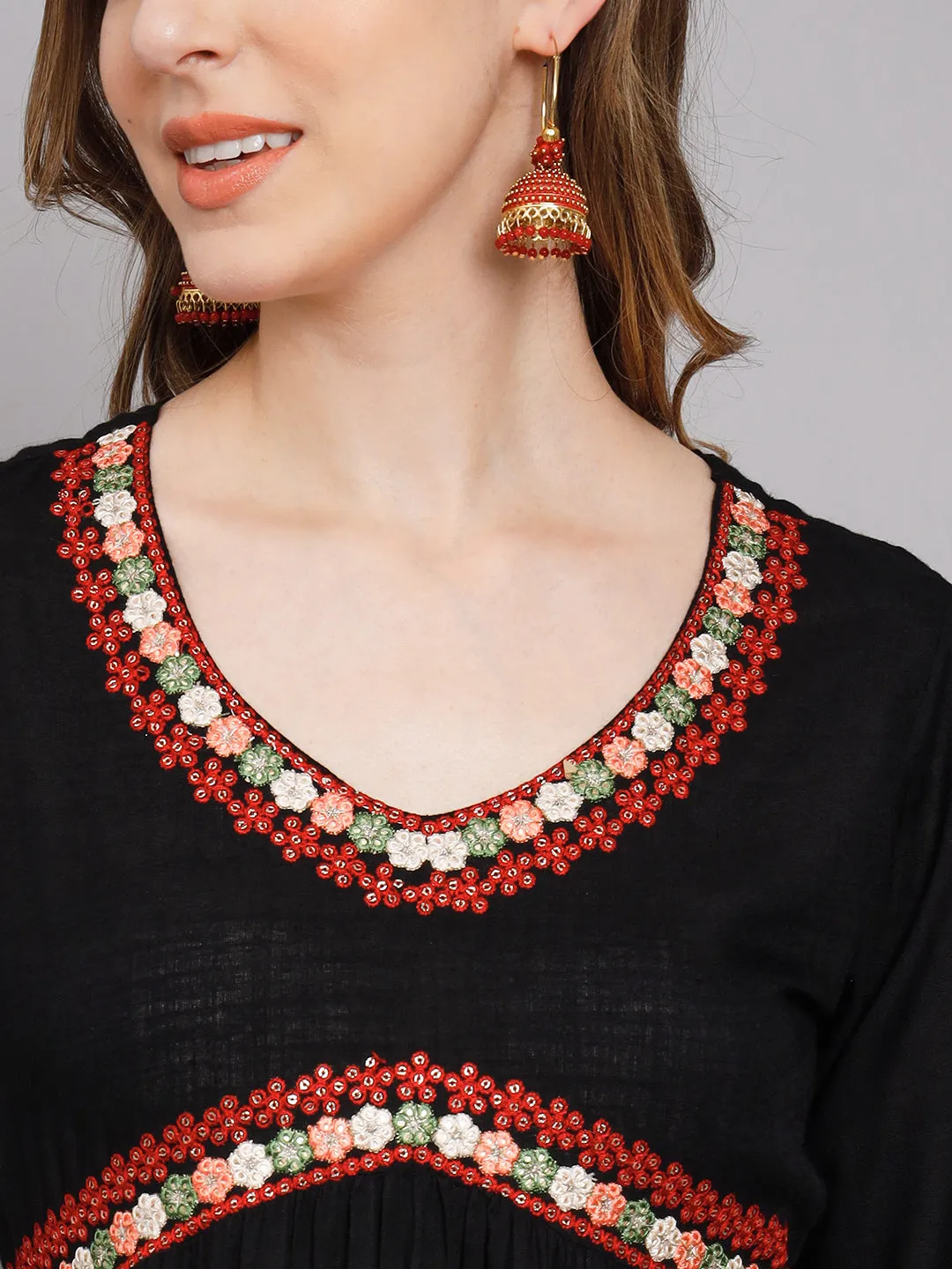 Women's Black Rayon A-Line Ethnic Sets