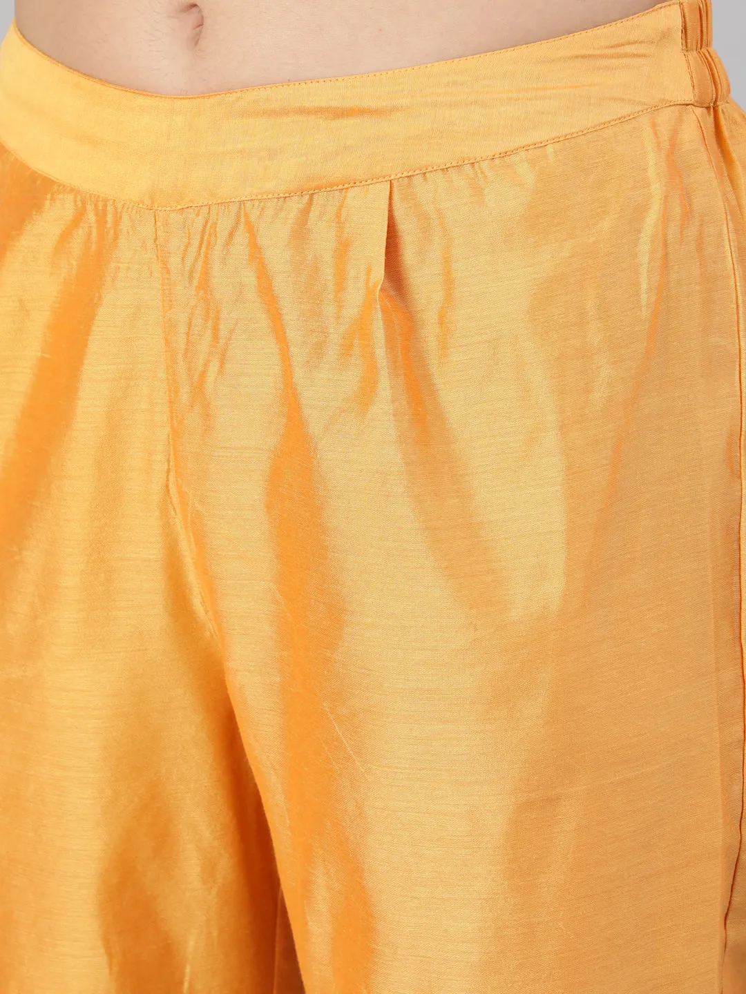 Yellow Chanderi Embroidered A-Line Princess-Cut Kurta With Pants